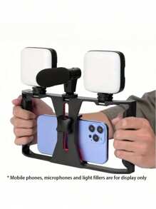 1 Stück 3-Kaltschuh vielseitiger Handstabilisator mit Mikrofonhalterung, ABS-Material, mehrere 1/4"-Erweiterungsanschlüsse für Livestreaming und Fotografie, kompatibel mit iPhone Android Smartphone für Sommerurlaub, Reisevlog, Outdoor-Aktivitäten, Livestreaming, stabilisierter Vlogging-Gimbal-Stabilisator, Telefon-Stabilisator, Kamera-Stabilisator