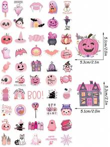50pcs Pink Halloween Sticker Cartoon Pumpkin Decals For Laptop Luggage Computer Scrapbook Diary Phone Waterproof Sticker - Multicolor - View 6