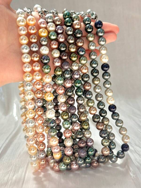 10mm High Quality Synthetic Moraira Mixed Color Crystal Pearl Necklace, Elegant Vintage Style, Suitable For Women's Daily Wear, Gift Box Packaging