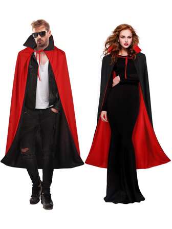 1 件黑红色双面巫师死亡斗篷万圣节表演服装黑色斗篷