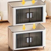 4-Tier Stackable Collapsible Storage Bins With Wheels - Easy Mobility Plastic Organizers - White - View 5