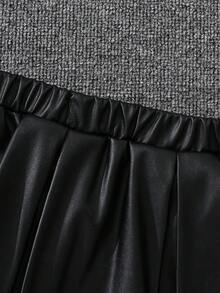 2pcs/Set Girls Fashion PU Leather Skirt Outfit, Streetwear Style Skirt + Heart Print Long Sleeve Top