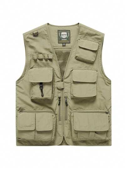 Men's Outdoor Utility Vest - Multi-Pocket Tactical Fishing Hiking Travel Sleeveless Jacket, Plus Size Lightweight Photography Vest, Casual Summer Mesh Vest With Multiple Pockets