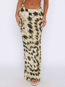 Women's Summer Printed Maxi Skirt With Side Tie Detail Sheer Beach Skirt Fashion Wrap Skirt - màu nâu - Xem 1