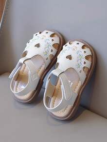 幼儿夏季凉鞋 - 魔术贴绑带，轻质 PU 鞋底 - 米色 - 查看 3