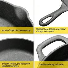 30cm Cast Iron Frying Pan | Non-Stick, Handle-Frying Pan | Smooth Surface For Induction Cooking | Versatile Kitchen And Dining Use | Durable And Easy-To-Clean Cast Iron Cookware - Black - View 6