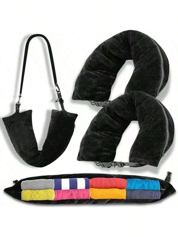 Fillable Travel Pillow, Suitable For Extra Luggage, Soft Velvet Travel Neck Pillow With Storage Bag, Adjustable Neck Size, Multifunctional Foldable Pillow, Suitable For Airplane Travel