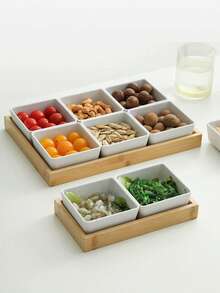1 Set Wooden Tray With Snack Plate, Design For Wedding, Outdoor, Dining Table, Storage Of Snacks, Candies, Desserts, Appetizers - White - View 4