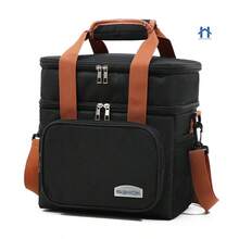 Large Thermal Bag With Side And Front Pockets, Fitness Lunch Box Holder With Hand Strap And Cross-Shoulder Strap - Negro - Ver 1