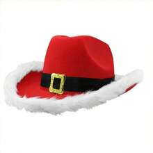 1pc Christmas Party Cowboy Feather Hat, Faux Fur Trim Jazz Hat, Santa Claus Hat, Western Carnival Hat, Suitable For Party Costume - Multicolor - View 4