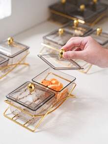 1 Set Transparent/Gray/Brown Square Plate Set, Snack Nut Candy Storage Dish, Luxury Holiday Festive Food Serving Plate Set - Amber - View 6