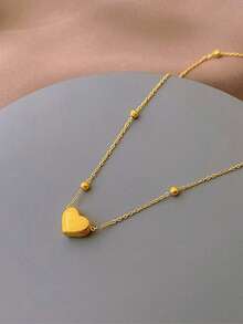 女士简约优雅心形吊坠项链 - 金色 - 查看 2