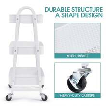 Carrello a 3 ripiani, organizer multifunzionale con ruote, ripiani mobili, maniglie, ruote bloccabili, per soggiorno, bagno, cucina, ufficio. - Bianco - Visualizzare 7