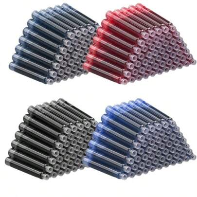 50pcs 3.4mm Fountain Pen Ink Cartridges, 3.4mm Diameter School & Office Supplies Ink Cartridges, Black, Blue, Red Colors Available,For School Supplies,Back To School
