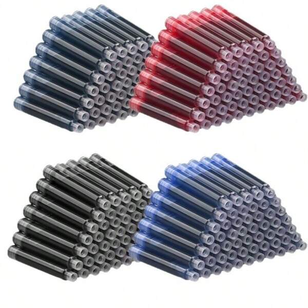 50pcs 3.4mm Fountain Pen Ink Cartridges, 3.4mm Diameter School & Office Supplies Ink Cartridges, Black, Blue, Red Colors Available,For School Supplies,Back To School