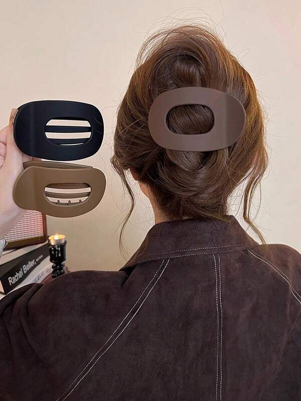3pcs/Set Women's 9.5cm/3.74in Khaki, Dark Coffee, Black Oversized Lightweight Plastic Hair Clips, Elegant Minimalist Design, Suitable For Daily Wear, Casual, Party, Work, Hairstyling, Washing Face, Makeup Accessories, Claw Clips, Hair Claws, Hair Slide, Hair Barrettes