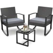 3 Pieces Patio Furniture Set Rocking Bistro Set Outdoor Rattan Conversation With Coffee Table For Garden Balcony Backyard Poolside