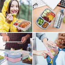 Bento Lunch Box Set 3 Compartment Food Storage Containers Wheat Straw Meal Prep Lunch Box Plastic Food Storage Containers, Microwave And Dishwasher (Light Colour), Home Decor, Party & Christmas Storage - 淺褐色 - 查看 7