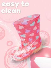 Kids Green Glitter Dinosaur Print Rain Boots, Non-Slip Clear Sole Waterproof Rain Shoes For Boys Toddlers - Pink - View 6