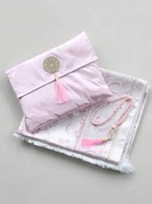 3pcs Middle Eastern Style Floral Blanket Set With Storage Bag, Beaded Tassels, Lightweight, Comfortable, Non-Slip Throw Blanket