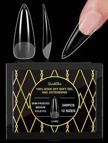 240pcs Press-On Nail Stickers, Full Coverage Fake Nails, Square, Almond, Pointed, Coffin Shapes, Transparent, Glossy, Suitable For Salon And Home Use, Square Gel Manicure, Nail Extension Kit - Clear - View 10