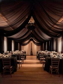 26ft Wedding Sheer Drapes, Chiffon Fabric Drapery Roof Ceiling Decor, For Wedding, Home, Room Decor, Bride Shower Birthday Party, Graduation, Hotel Decorations, Wedding Decorations - Black - View 5