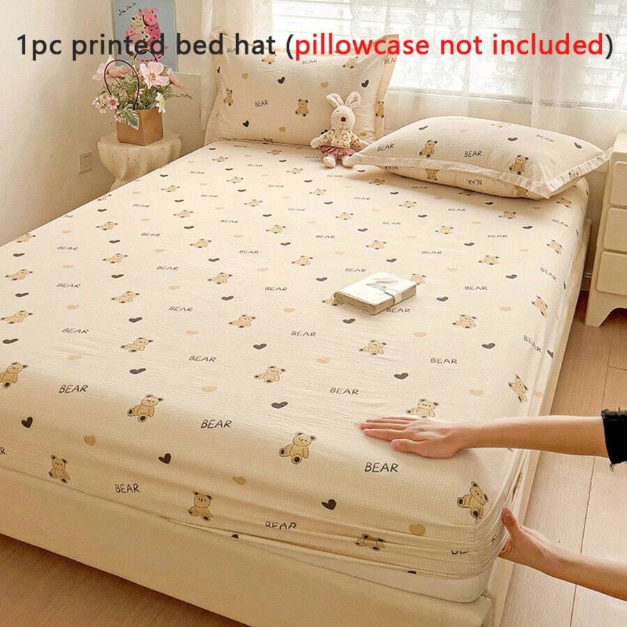1 pièce Drap de lit à motif floral blanc, vague en forme de cœur, carreaux gris et blanc, rose bleue, fraise, ours à pois. Nouvelle série de draps moelleux nuages, impression à bulles, impression numérique fraîche. Protège-matelas pour lit simple, drap-housse antidérapant, convient pour dortoir d'étudiant, hôtel, lit simple/double, toutes saisons, lavable en machine