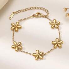 Nuevo conjunto de collar y pulsera de acero inoxidable con diseño floral, chapado en oro de 18K, apto para uso diario o joyas para vacaciones en la playa