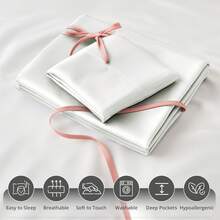 Lux Decor 4-Piece Satin Sheet Set, Silky Soft Polyester Bed Sheets With Deep Pocket Fitted Sheet, Breathable Cooling And Refreshing Bedding, Soft Touch, Washable Bed Linen For Home, Bedroom And Guest Room - 白色 - 查看 5