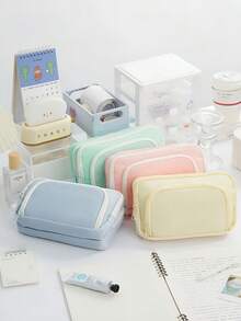 1pc Beige Pencil Case, Large Capacity 3-Compartment Storage Bag, Suitable For Office, School And Students - Multicolor - View 10