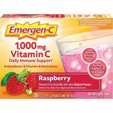 Emergen-C 1000mg Vitamina C en polvo para apoyo inmunológico diario, sin cafeína, suplementos de vitamina C con zinc y manganeso, vitaminas B y electrolitos, sabor naranja intenso - 2 unidades