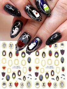 Halloween Nail Stickers, Patterns Include Ghosts, Bats, Insects, Spiders, Asymmetric Geometric Border Design, Gold Hollow Pattern, Suitable For Women DIY Nail Salon, Halloween Decoration - 彩色 - 查看 3