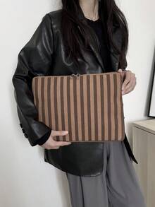 简约纯色奢华多尺寸笔记本电脑、平板电脑和手提电脑包女士笔记本电脑包 书包 大学必备品 返校季 - 棕色 - 查看 3