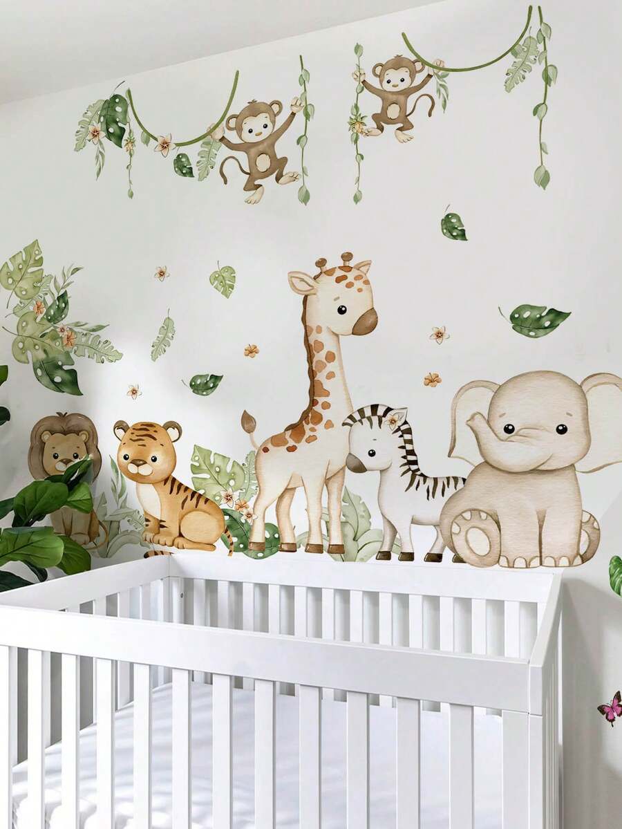 2pcs/1PC Wall Decals -[Forest Small Animal Wall Stickers, Cartoon Line Animal Wall Stickers] PVC Self-Adhesive Removable Wall Stickers For Nursery, Kids' Room, Playroom, Or Classroom – Cute & Creative Wall Decor For Any Space - Multicolor - View 1