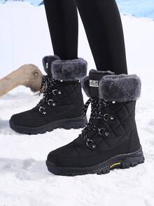 2025 Winter Women's Versatile Casual Fashion Thick Sole Shock Absorbing Warm Snow Boots,Fur Boots - Black - View 3
