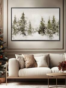 1 pieza Impresión de granja de estilo campestre invernal, arte de pared de paisaje nevado vintage de árboles de pino, arte de pared de paisaje rústico neutral de Navidad, arte de pared invernal, decoración de pared de árbol de Navidad vintage, arte de pared en lienzo, decoración navideña, arte de pared navideño, decoración de dormitorio, decoración de sala de estar