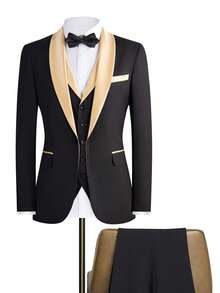 Men's 3-Piece Suit Slim Fit Shawl Lapel Tuxedo Set (Jacket, Vest, Pants) - Wedding Formal Casual Blazer - 香檳色 - 查看 3
