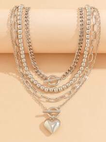 4pcs/Set Women Layered Gold Color Necklace, Thick Gold Chain, Vintage Coin Medal Heart Pendant Necklaces, Suitable For Daily & Party Wear