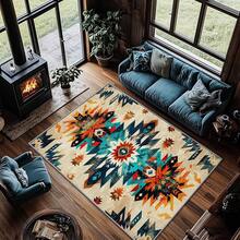 3x5 Rugs, 2x3 Rug, Southwestern Rustic Area Rug, Colorful Geometric Door, Washable & Non - Slip Small Carpet, Home Decor - Orange Teal Beige - View 2