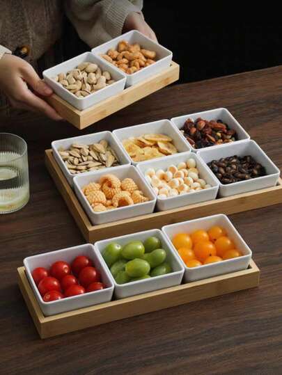 1 Set Vassoio in legno con piatto per spuntino, progettato per matrimoni, uso all'aperto, tavolo da pranzo, per conservare spuntino, caramelle, dessert, antipasti