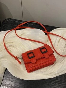 迷你时尚纯色简约翻盖单肩包，适合逛街、钱包、购物、年轻女性、大学生、新人、白领。非常适合办公室、大学、工作、商务、通勤、户外活动、旅行和郊游 - 紅色 - 查看 4