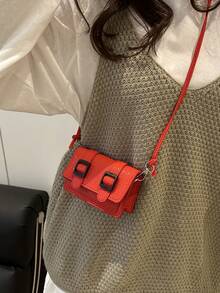 迷你时尚纯色简约翻盖单肩包，适合逛街、钱包、购物、年轻女性、大学生、新人、白领。非常适合办公室、大学、工作、商务、通勤、户外活动、旅行和郊游 - 紅色 - 查看 7