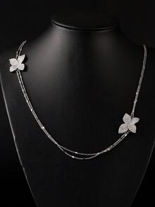 rakol 1 件时尚优雅的叶子方晶锆石双层项链，适合女士 - 項鍊 - 查看 2