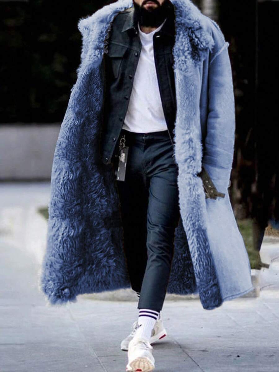 New Arrival Faux Fur Men's Coat Thickened Jacket - 藍色 - 查看 1