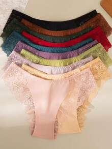 6/12-Piece Women's Panties In Multiple Colors, Halloween Costumes,Christmas,Featuring Classic Hollow-Out Lace Design, Breathable And Cool, Soft And Lightweight To Wear, Suitable For Sports, Dates, Parties, Music Festivals, Business Trips, Work, Daily Home Wear, For An Exquisite And Perfect Life,Halloween Costumes For Women, Fall,Halloween Costumes,Tights