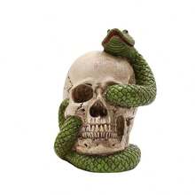 1pc New Creative Halloween Snake Wrapped Skull Decor, Spooky Resin Craft Ornament For Indoor/Outdoor Holiday Decoration