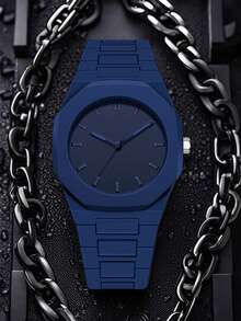 TOMI Classic Business Men's Watch Set, Plastic Strap Matte Oil Quartz Watch, Fashion Men's Watch Set Suitable For Daily Life, Holiday Gifts, Father's Day Gifts - Blue - View 8