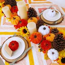 6 件人造泡沫天鹅绒南瓜，秋季装饰，家居装饰，各种人造天鹅绒南瓜套装，感恩节可重复使用的秋季人造餐桌装饰，秋季中心餐桌装饰，秋季装饰人造天鹅绒南瓜，丰收，感恩节，餐桌装饰