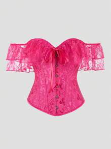 Women's Off Shoulder Jacquard Waist Corset Lace Strap Tops, Suitable For New Year Party, Valentine's Day, Holiday, Halloween Costume