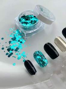 1 pieza Mezcla de tamaños de brillo azul verde pavo real, brillo de sirena brillante, brillo coreano hexagonal grande, suministros para uñas, encantos para uñas, gemas para uñas